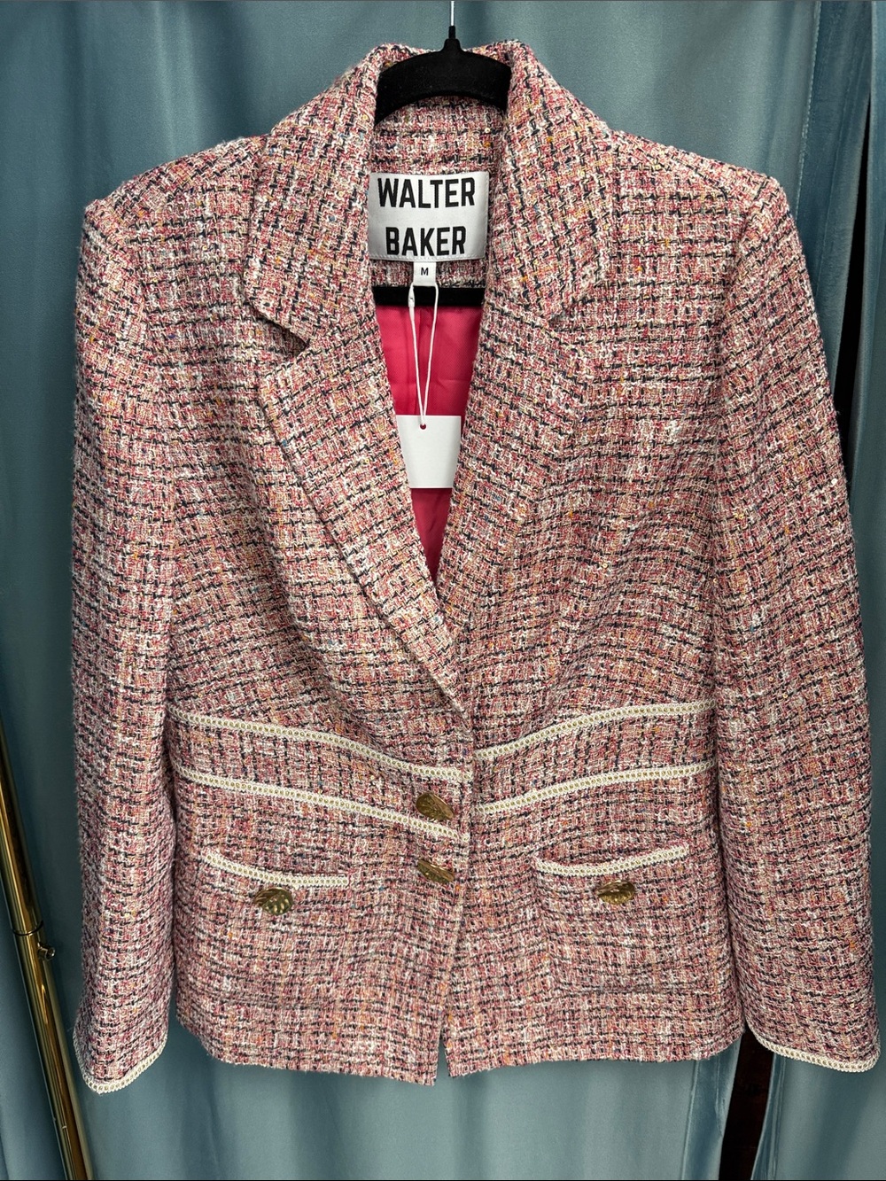 Walter Baker Pink Multi-Color Tweed Blazer with Gold Buttons